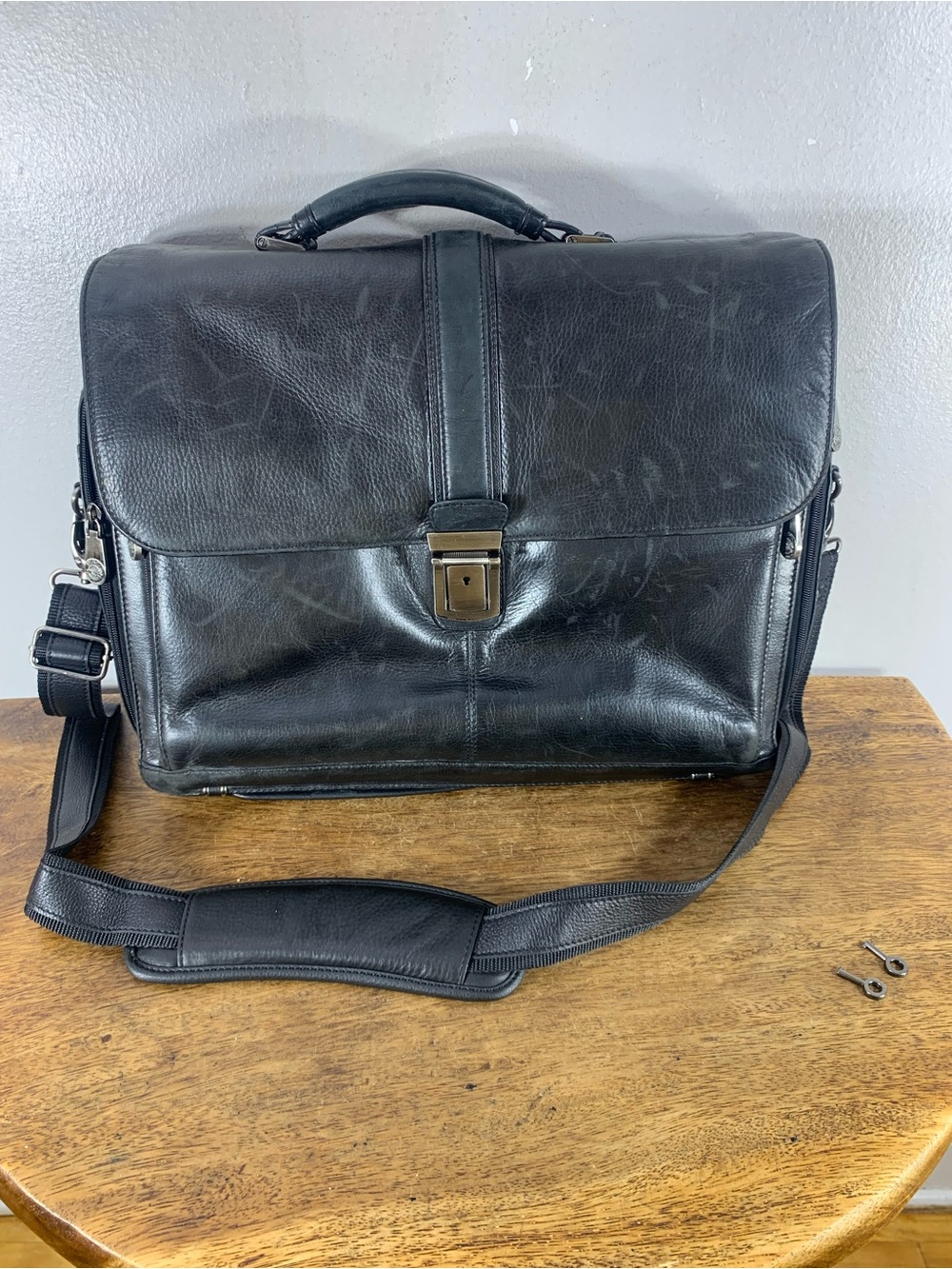 Mancini distressed leather briefcase